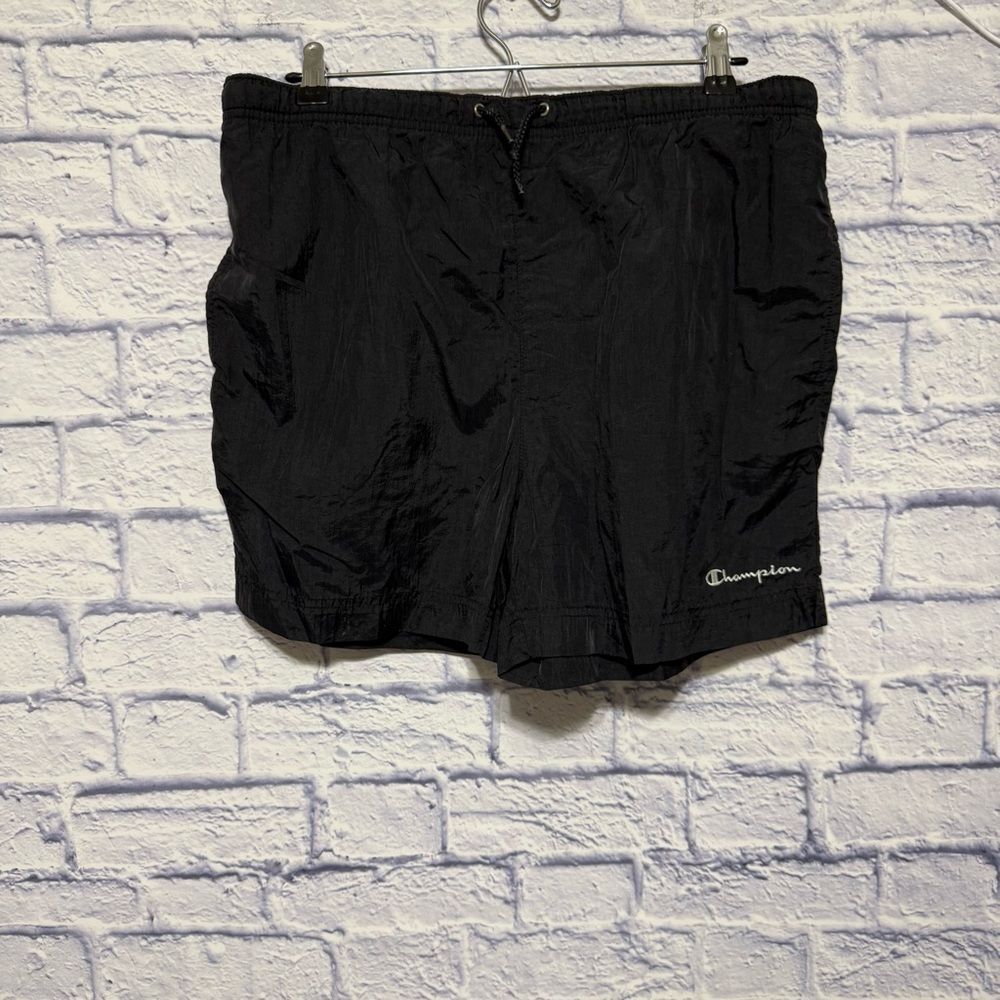 Vintage Champion Nylon Shorts Women Medium Black Drawstrings  Unlined